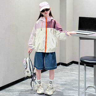 韩国女童外套春装2026新款洋气时髦中大童连帽上衣女孩春秋夹克衫