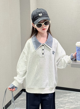 耐克顿女童卫衣春秋款2025新款中大童秋季宽松休闲洋气翻领上衣潮