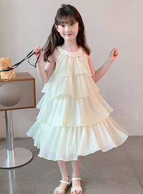 韩国女童连衣裙夏季2026新款夏装沙滩裙女孩雪纺公主裙吊带蛋糕裙