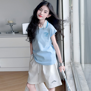 短裤 韩国潮女童套装 超好看儿童学院风甜美短袖 夏季 两件套 2025新款