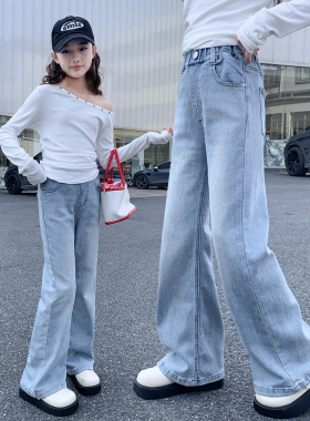 韩国女童牛仔裤春款新款中大童洋气喇叭阔腿裤女孩儿童休闲长裤潮