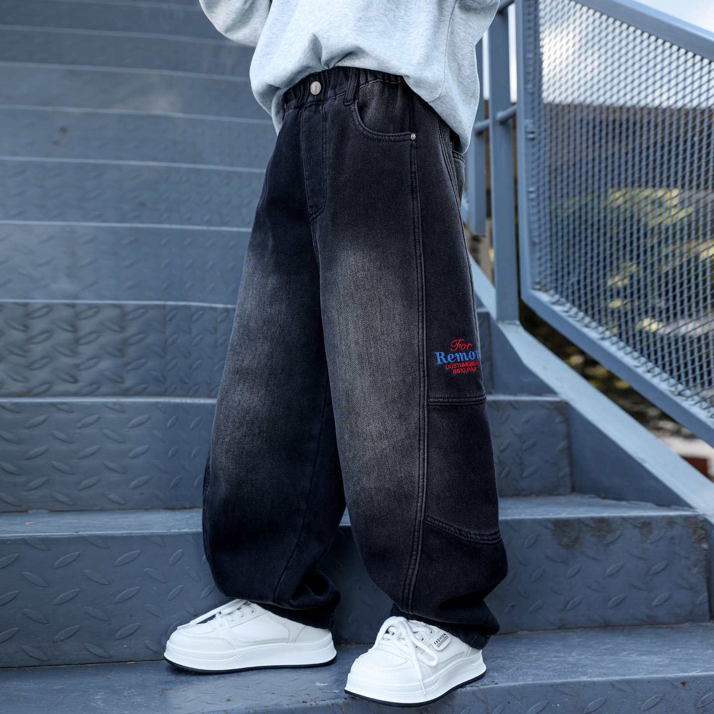 男童裤子冬季一体绒加厚牛仔裤潮