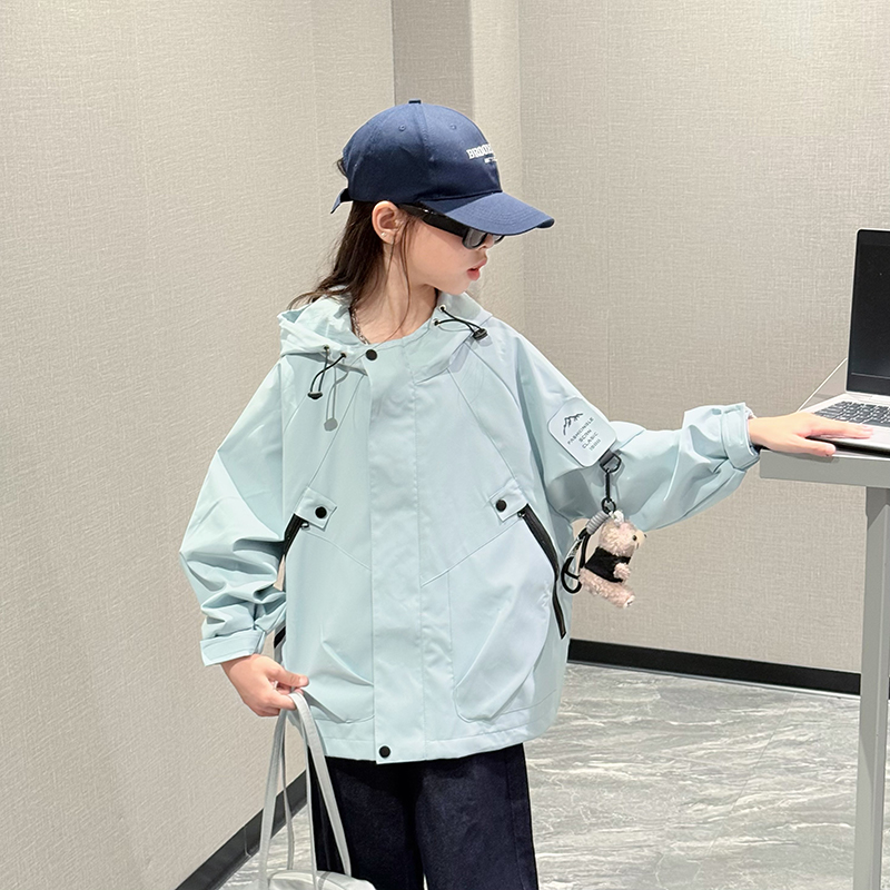 女童连帽冲锋衣外套春秋款上衣潮
