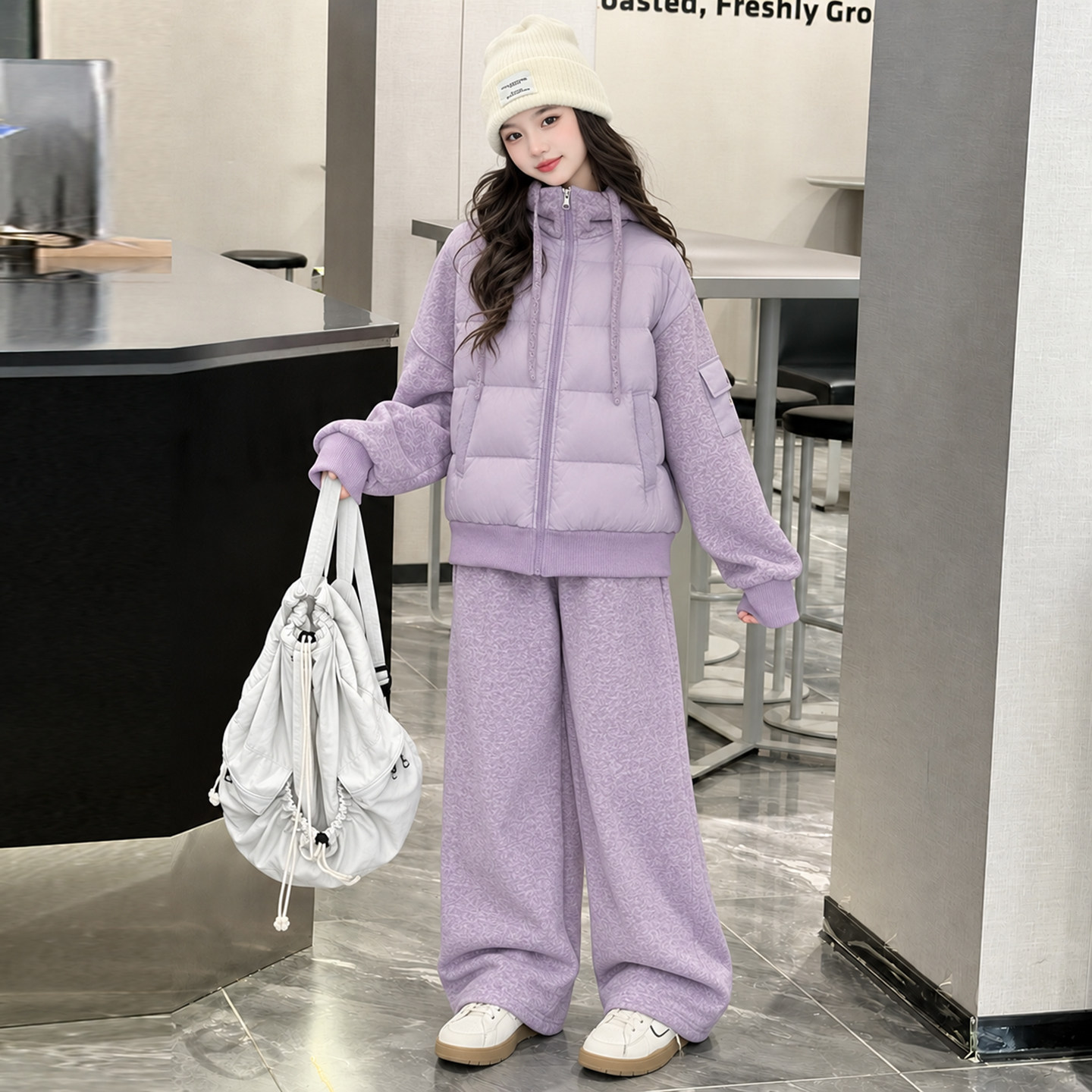 女童羽绒服套装秋冬加绒加厚阔腿裤宽松韩版中大童休闲运动两件套