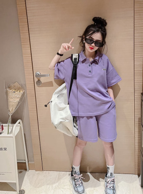 韩国潮女童短袖套装2025新款时尚运动两件套中大童宽松休闲夏装潮