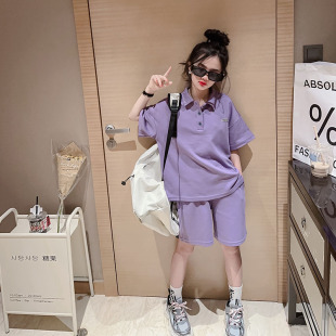 韩国潮女童短袖套装2025新款时尚运动两件套中大童宽松休闲夏装潮