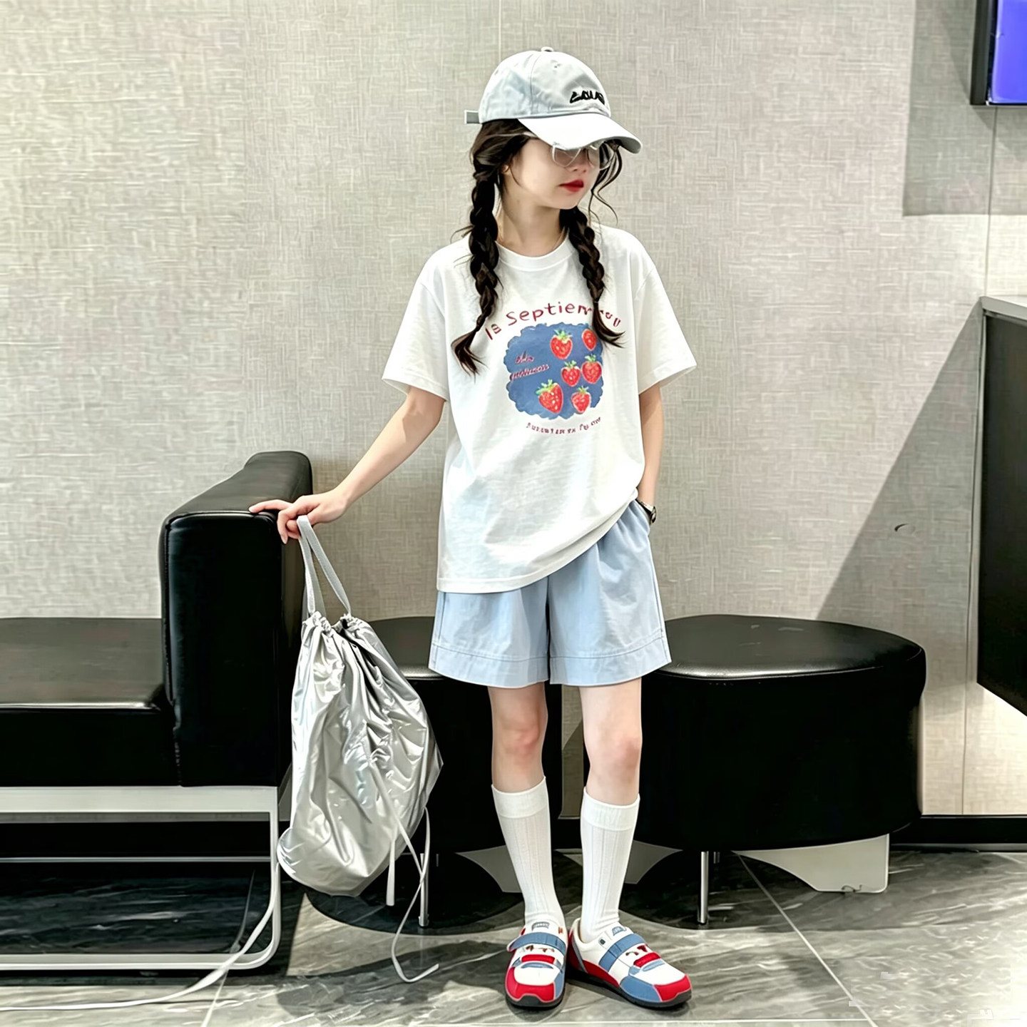 女童t恤短袖夏装2026新款儿童套装休闲中大童夏季两件套上衣T韩版