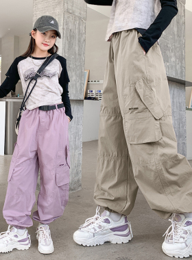 韩国潮女童工装裤子春秋2025新款中大儿童宽松休闲裤炸街女孩长裤