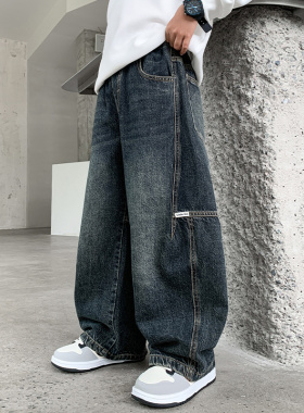 韩国潮男童牛仔裤春秋款2025新款中大童秋季直筒裤男孩宽松休闲裤