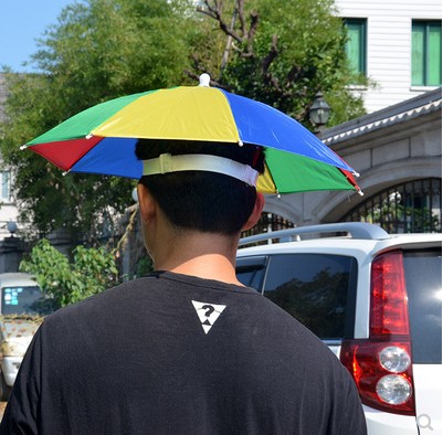 成人迷彩儿童小号伞帽头戴式遮阳伞钓鱼帽雨伞帽头戴伞旅游伞彩色