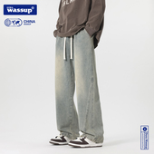 WASSUP春秋季 美式 牛仔裤 DORA 男女款 直筒休闲长裤 复古大学生裤 子