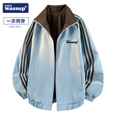 DORA WASSUP双面穿夹克男女学生宽松运动外套春季 条纹冲锋防风衣