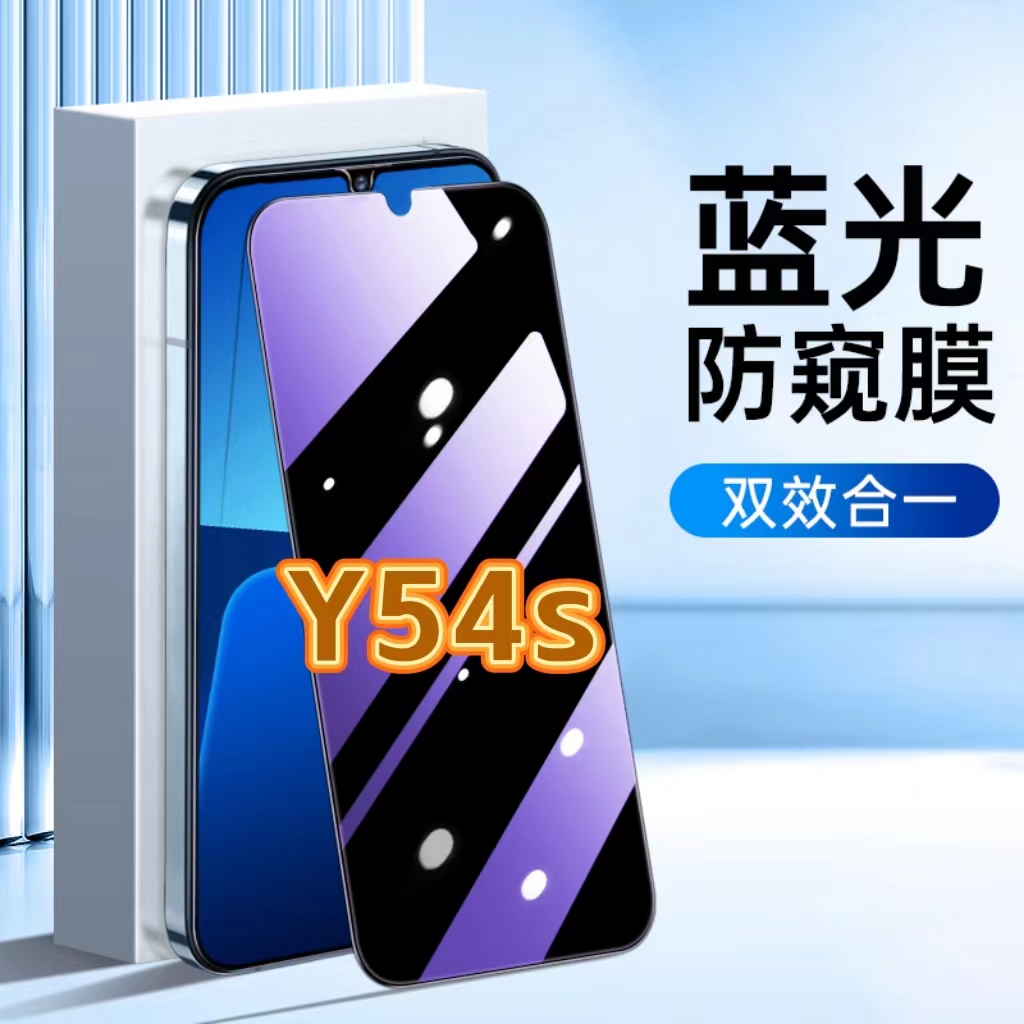 适用vivoY54s防蓝光防窥膜V2045A护眼防偷窥钢化膜步步高丫54S黑边手机膜VIVO保护隐私5G全屏防摔爆玻璃贴膜