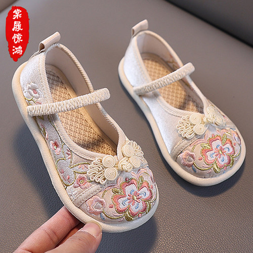 儿童汉服鞋女童夏季刺绣绣花鞋古风老北京手工布鞋中国风马面裙鞋