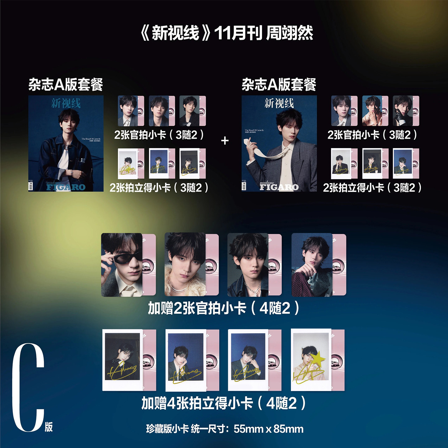 计入销量 费加罗 11月 周翊然官方C版：A+B封面套装+2张小卡+2张拍立得小卡 MadameFigaro费加罗杂志2025年/新视线/欣漾/嘉人NOW,书籍/杂志/报纸,期刊杂志,淘宝优惠券,粉丝福利购,淘宝优惠卷
