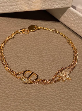 莫桑钻点钻猪鼻子CD字母手链轻奢小众精致少女心双层叠戴星星手饰