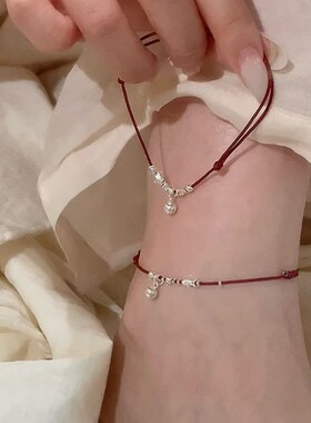 新中式碎银子有声音会响铃铛红绳脚链女2026新款可调节不褪色足链