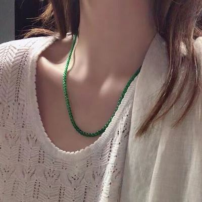 显白碧玉小米珠项链配饰女菠菜绿阳绿翡翠绿和田玉串珠锁骨链2025