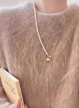 长款珍珠项链女配饰毛衣链秋冬2025新款轻奢小众高级感Y型抽拉式