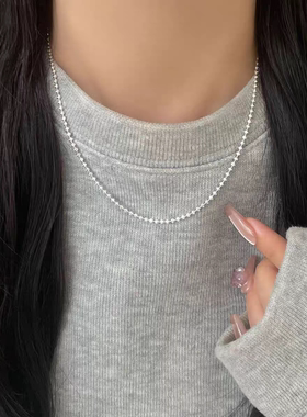 通体S925纯银项链 百搭素链多棱圆珠轻奢小众高级锁骨链爆款配饰