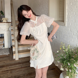 2024夏新中式蕾丝网纱拼接烫钻改良旗袍裙306-24045-p115-k175图片