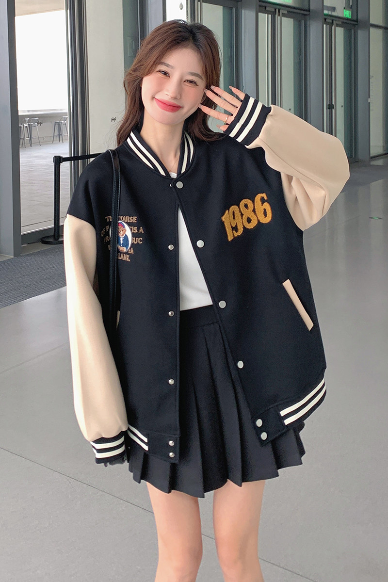 新款已备货-韩式复古黑色百搭减龄棒球服306-24013-P135-K188,女装短外套,浙宝290（原306）
