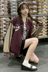 现货-24春新款-美式复古棒球服撞色休闲短款306-24010-P135-K188图片