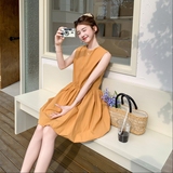 橘色高级感无袖背心连衣裙女2025夏季新款温柔风甜美减龄花苞短裙，女装连衣裙，浙宝306