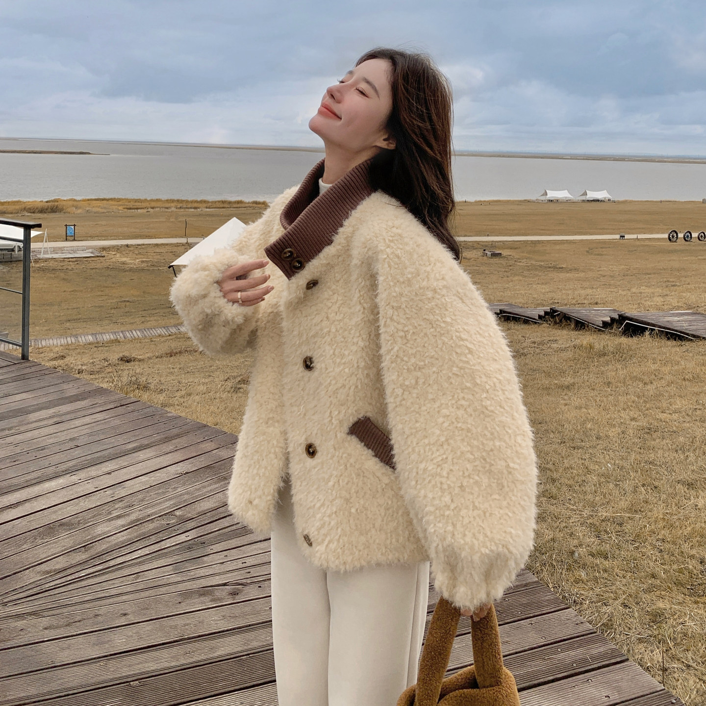 大货已出-定制罗口羊羔毛外套306-AW91-p205-k308，女装皮草，浙宝306