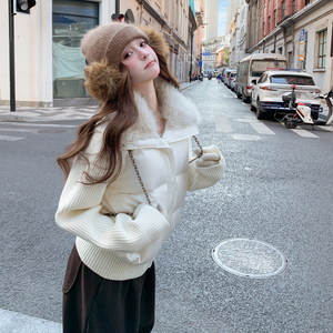 现货-大毛领缎面珠光面料拼接羽绒服306-AW187-p285-k418，女装羽绒服，浙宝306