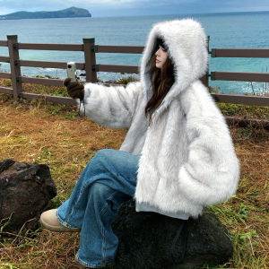 现货-两面穿卫衣版型超大帽子毛毛外套306-AW172-p225-k338,女装皮草,浙宝306