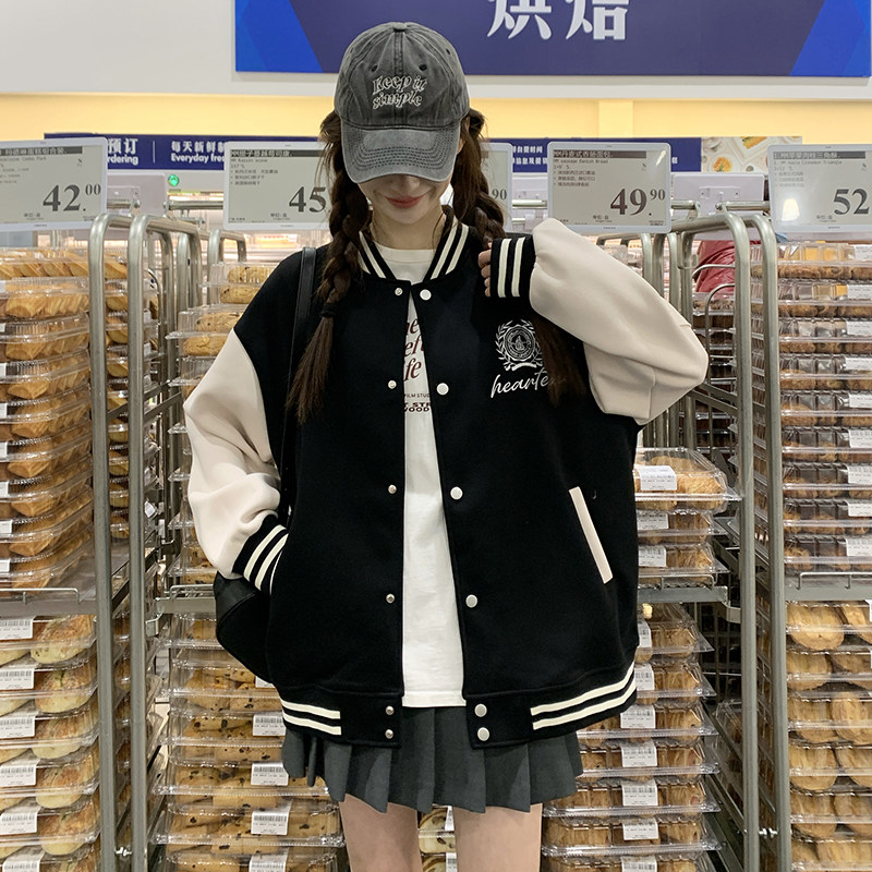 现货-24春-黑色拼接学院风棒球服外套306-24011-P135-K188图片