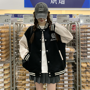 现货-24春-黑色拼接学院风棒球服外套306-24011-P135-K188图片