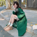 高级感绿色长款毛呢西装厚外套女冬独特超好看小众设计感呢子大衣，女装毛呢外套，浙宝306