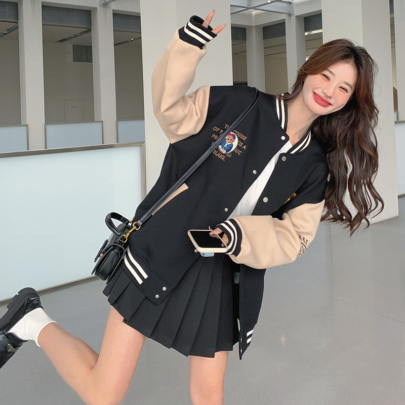 新款已备货-韩式复古黑色百搭减龄棒球服306-24013-P135-K188,女装短外套,浙宝290（原306）