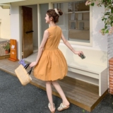 橘色高级感无袖背心连衣裙女2025夏季新款温柔风甜美减龄花苞短裙，女装连衣裙，浙宝306
