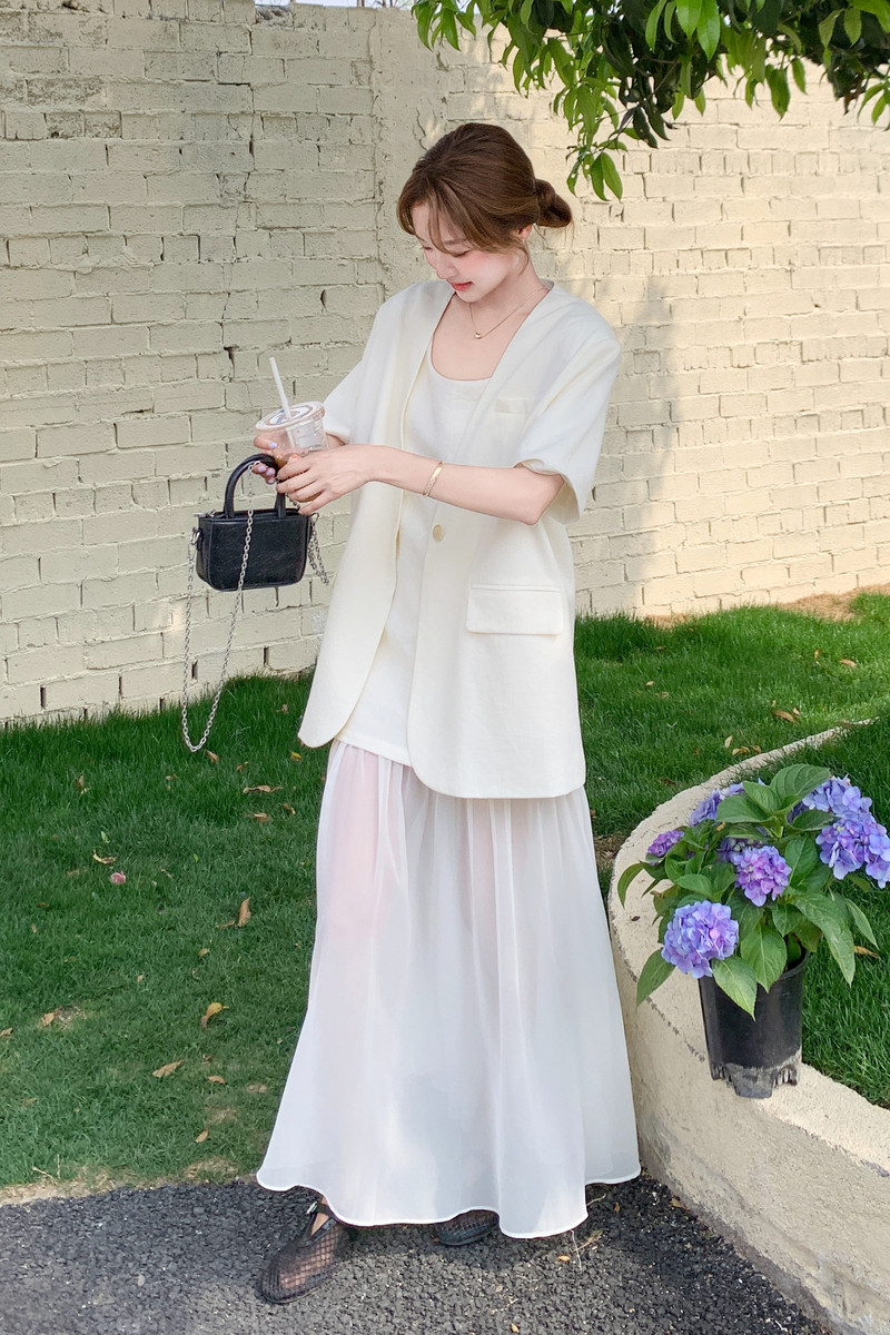 新款-棉麻西装网纱拼接背心裙套装306-cx25128-p165-k238，女装套装/套裙，浙宝290（原306）