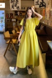 黄色温柔风收腰连衣裙女夏季2025新款韩系chic简约气质超好看长裙，女装连衣裙，浙宝306