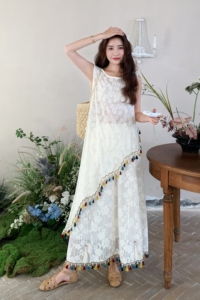 白色蕾丝刺绣罩衫套装女2025夏季新款法式文艺风气质半身裙两件套图片