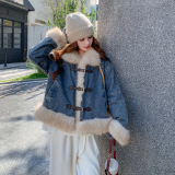 现货-牛仔拼接大毛领皮毛外套306-AW182-p195-k288，女装皮草，浙宝306