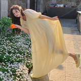 夏日小众独特漂亮连衣裙女2025新款爆款温柔风减龄泡泡袖绝美长裙，女装连衣裙，浙宝306