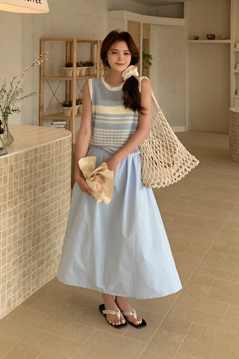 蓝色温柔高知风穿搭系女2025夏季新款清冷感针织马甲半身裙两件套,女装套装/套裙,浙宝290（原306）