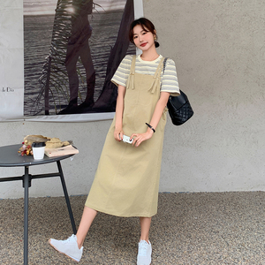 夏季韩里韩气穿搭女2025超火学院风新款条纹上衣背带裙,女装连衣裙,浙宝306