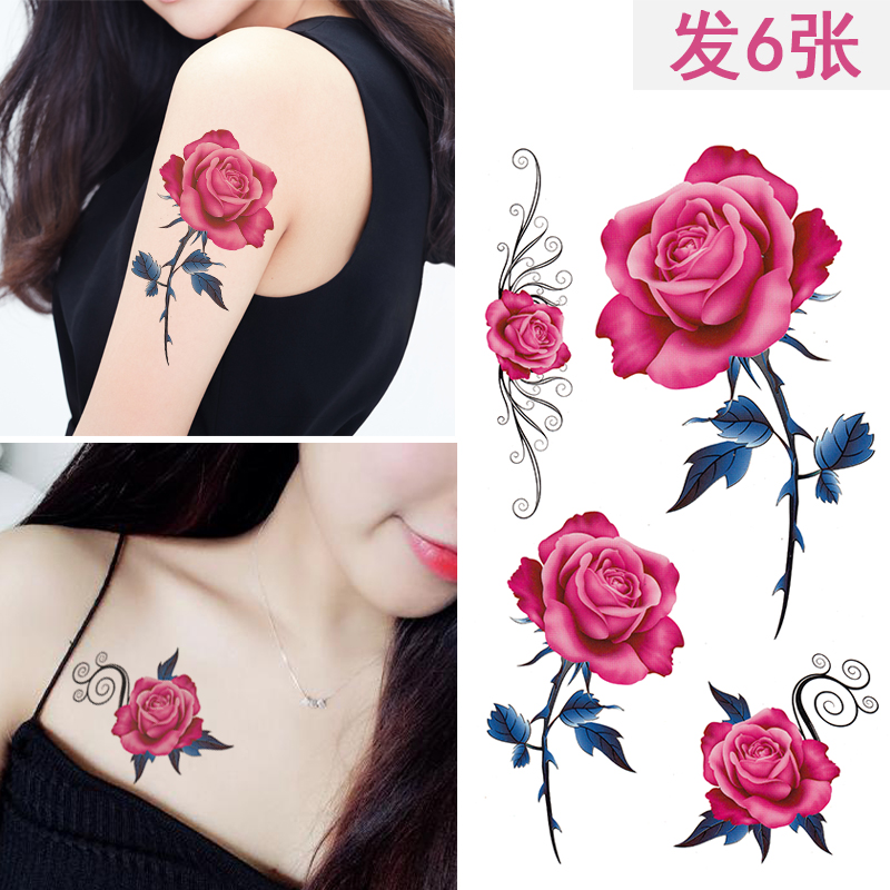 红色玫瑰花防水女持久网红遮疤痕脚踝性感锁骨小清新