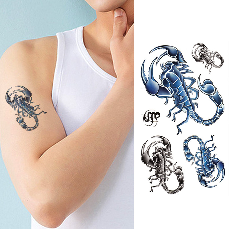 彩色蝎子纹身贴防水男女持久仿真3d立体花臂胸部手臂刺青动物贴纸