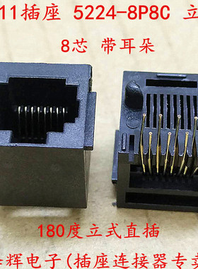 RJ45网络插座 RJ11母座 52-8P8C 带边 180度 立式直插 5224 全塑