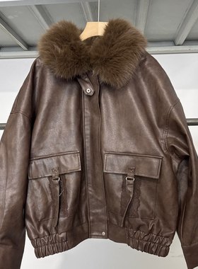 axes家贵牌皮衣外套毛领可以卸掉f码宽松版 ，f码新款80-130斤