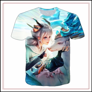 王者荣耀瑶山海碧波行衣服3D印花男女装短袖t恤春夏青年儿童上衣