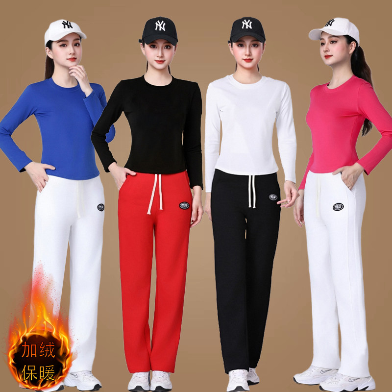 杨丽萍广场舞运动服秋冬加绒纯色长袖上衣休闲跑步直筒裤两件套女,运动/瑜伽/健身/球迷用品,广场舞套装,淘宝优惠券,粉丝福利购,淘宝优惠卷
