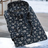 长袖 秋季 印花衬衣潮流免烫 修身 复古寸纯棉休闲男式 男士 碎花黑衬衫